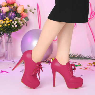 Platform Lace Up Round Toe Stiletto High Heel Ankle Booties