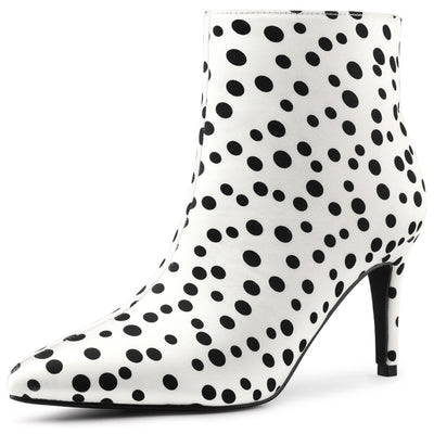 Polka Dots Pointed Toe Stiletto Heel Satin Ankle Boots