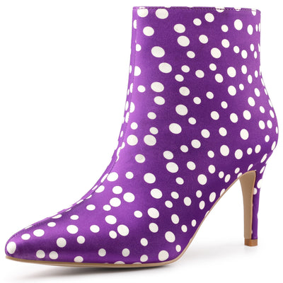 Polka Dots Pointed Toe Stiletto Heel Satin Ankle Boots