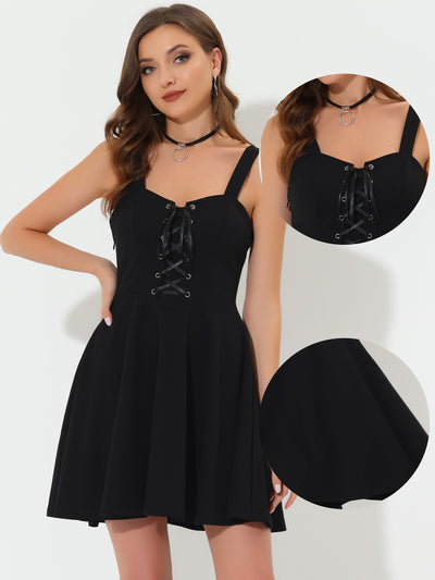 Gothic Halloween Steampunk Lace Up Mini Sleeveless Cami Dress