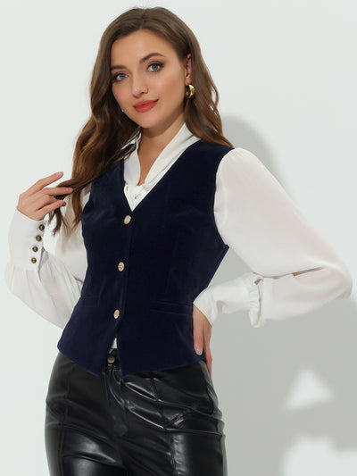Allegra K Waistcoat Steampunk Velvet Sleeveless Button Down V-Neck Suit Vests