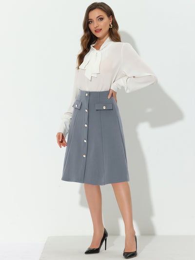 Button Front Work A-Line Formal Knee Length Skirt