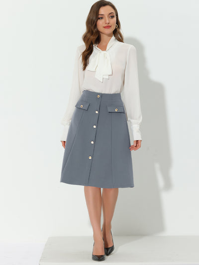 Button Front Work A-Line Formal Knee Length Skirt
