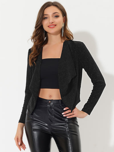 Sparkly Cardigan Long Sleeve Party Open Front Glitter Cropped Jacket