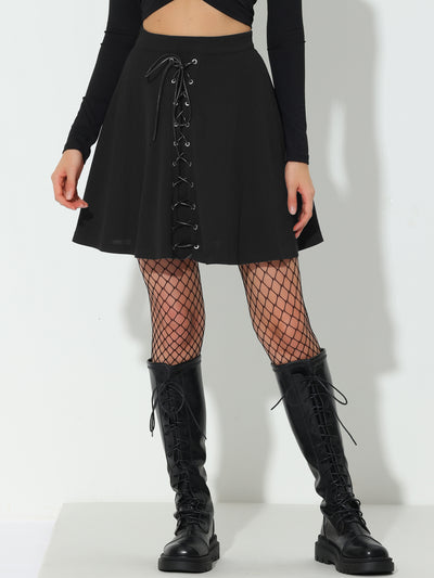 Allegra K Mini Gothic Lace Up High Waist Skater Cosplay A Line Skirt