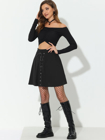 Mini Gothic Lace Up High Waist Skater Cosplay A Line Skirt