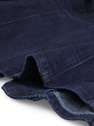 Jean Jacket Lapel Long Sleeve Work Denim Blazer with Pockets