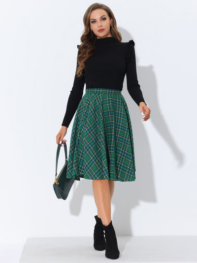 Plaid Tartan High Elastic Waist A-Line Flare Skirt