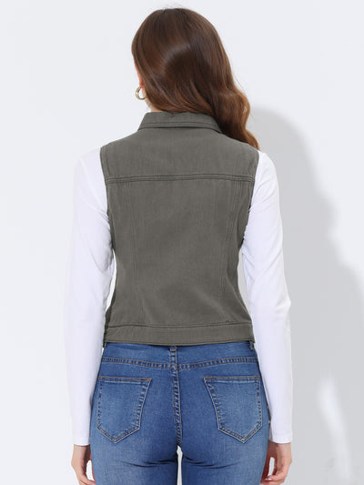 Flap Pocket Washed Buttoned Denim Jacket Vest
