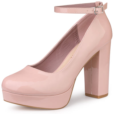 Platform Ankle Strap Chunky Heel Mary Janes Pumps