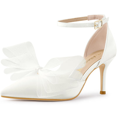 Bow Tie Pointed Toe Ankle Strap Stiletto High Heel Pumps