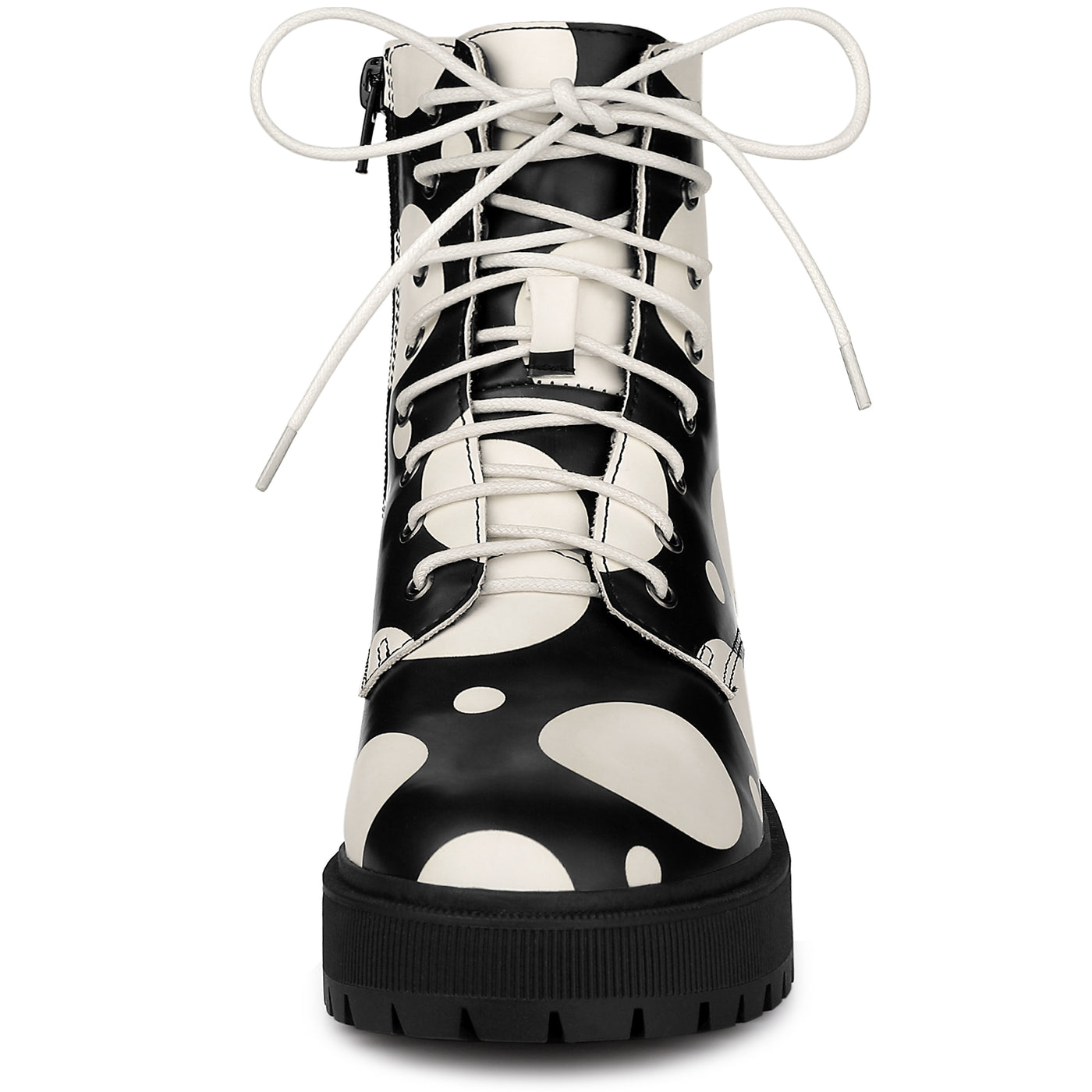 Allegra K Polka Dots Platform Zipper Lace Up Combat Disco Boots