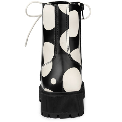 Polka Dots Platform Zipper Lace Up Combat Disco Boots