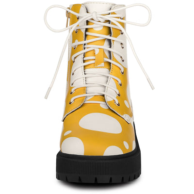Polka Dots Platform Zipper Lace Up Combat Disco Boots