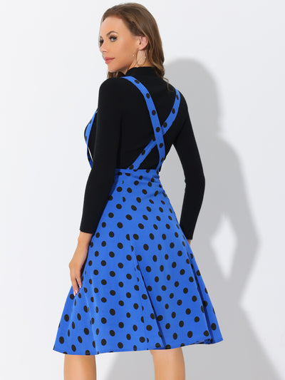 Vintage Suspender 1950s Polka Dots Flowy Midi Skirt