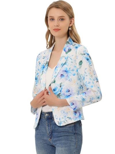 Open Front Floral Work Business Crop Blazer Jacket