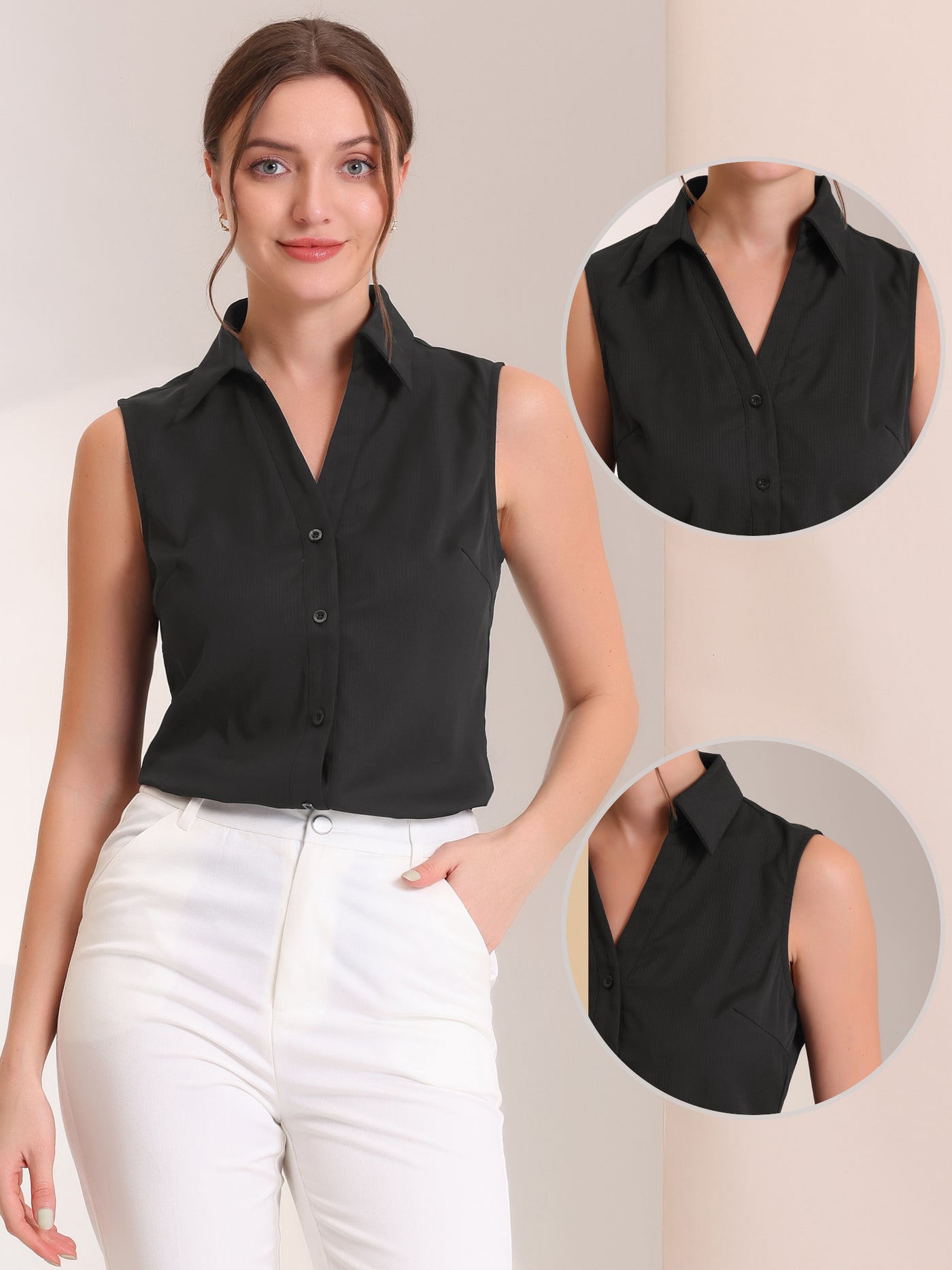 Allegra K Sleeveless Shirt Single Breasted Casual Button Down Blouse