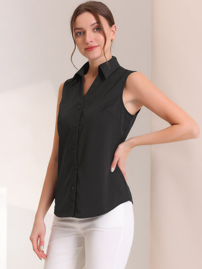 Allegra K Sleeveless Shirt Single Breasted Casual Button Down Blouse