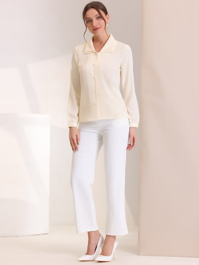 Allegra K Elegant Blouse for Office Double Collar Beaded Pearl Button-Up Shirt