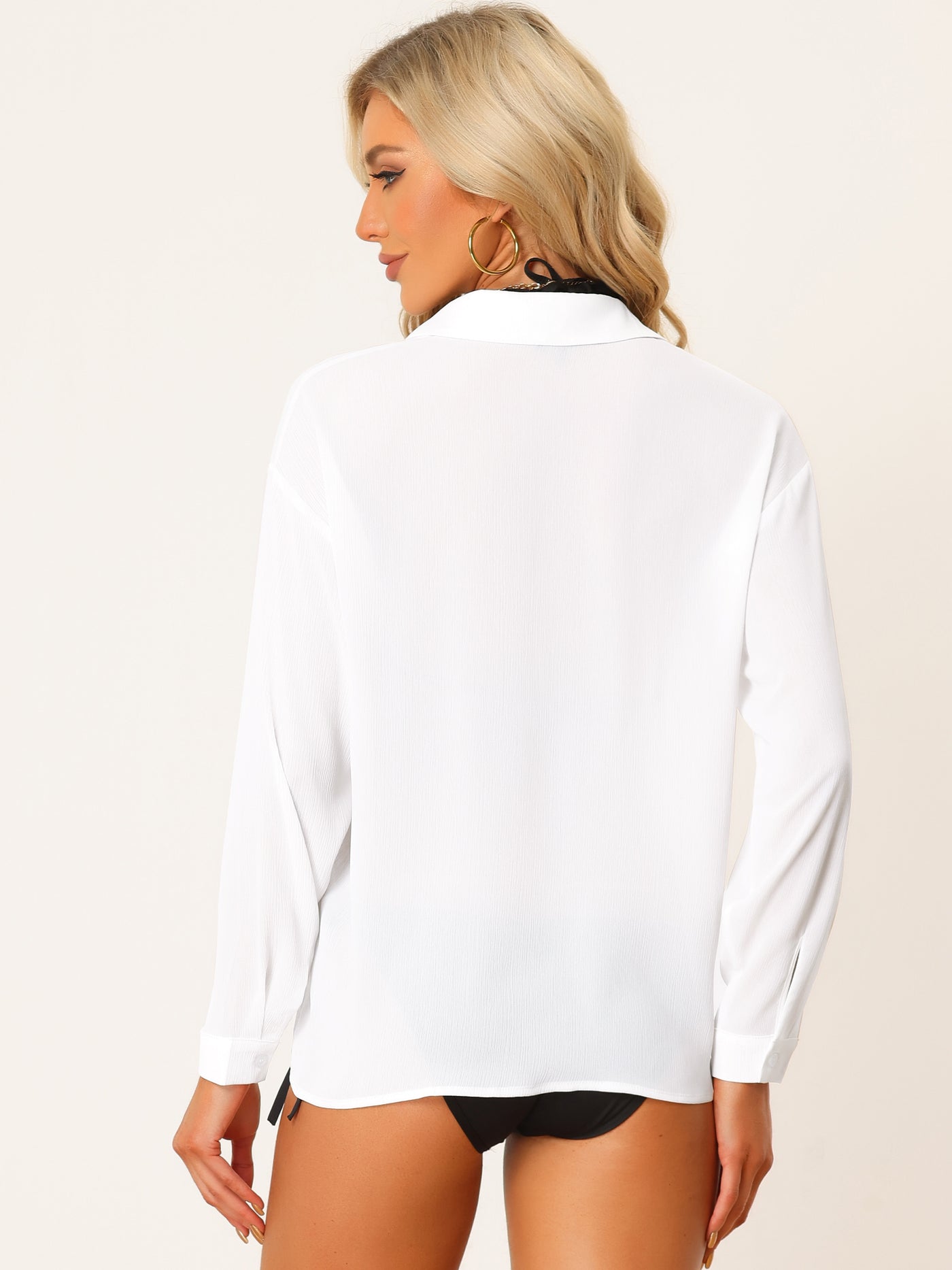 Allegra K Sheer Blouse Button Down Long Sleeve Summer Casual Cover Up Shirt