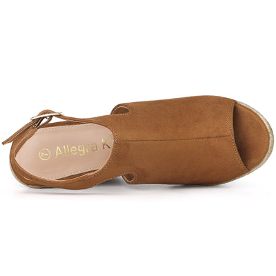 Women's Peep Toe Slingback Platform Espadrilles Wedge Sandals