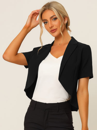 Business Casual Lapel Short Sleeve Open Front Cropped Blazer