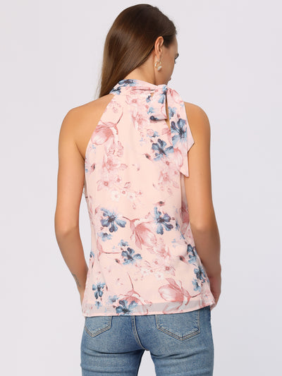 Halter Sleeveless Tank For Tie Neck Top Floral Cami Tops
