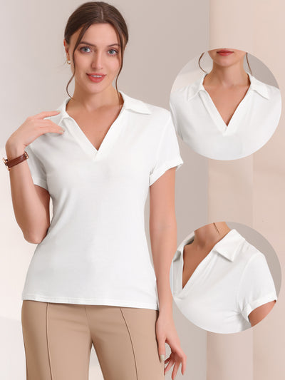 V Neck Polo Shirt for Summer Casual Collared Short Sleeve Blouse Top