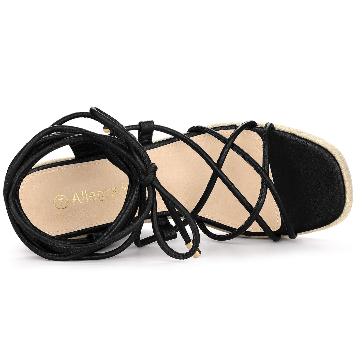 Allegra K Women's Lace Up Platform Square Heel Espadrilles Wedge Sandals
