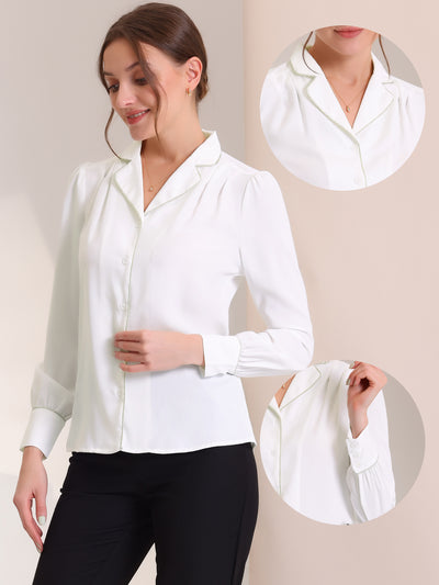 Office Blouse for Vintage Camp Collar Long Sleeve Button Up Shirt