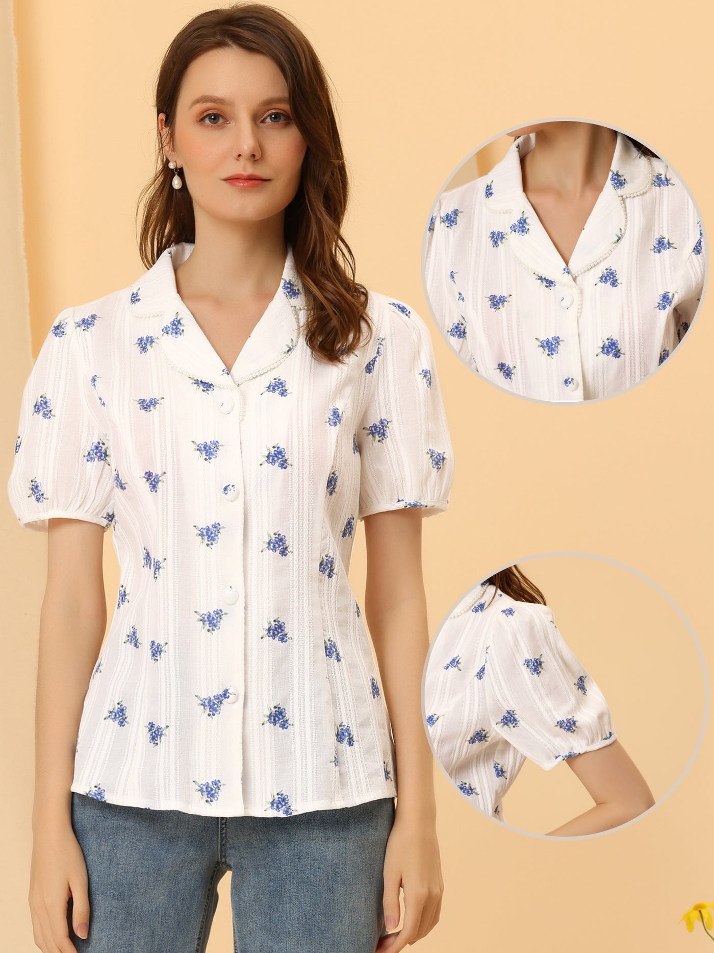 Allegra K Camp Collar Blouse for Vintage Grape Print Button Down Shirt