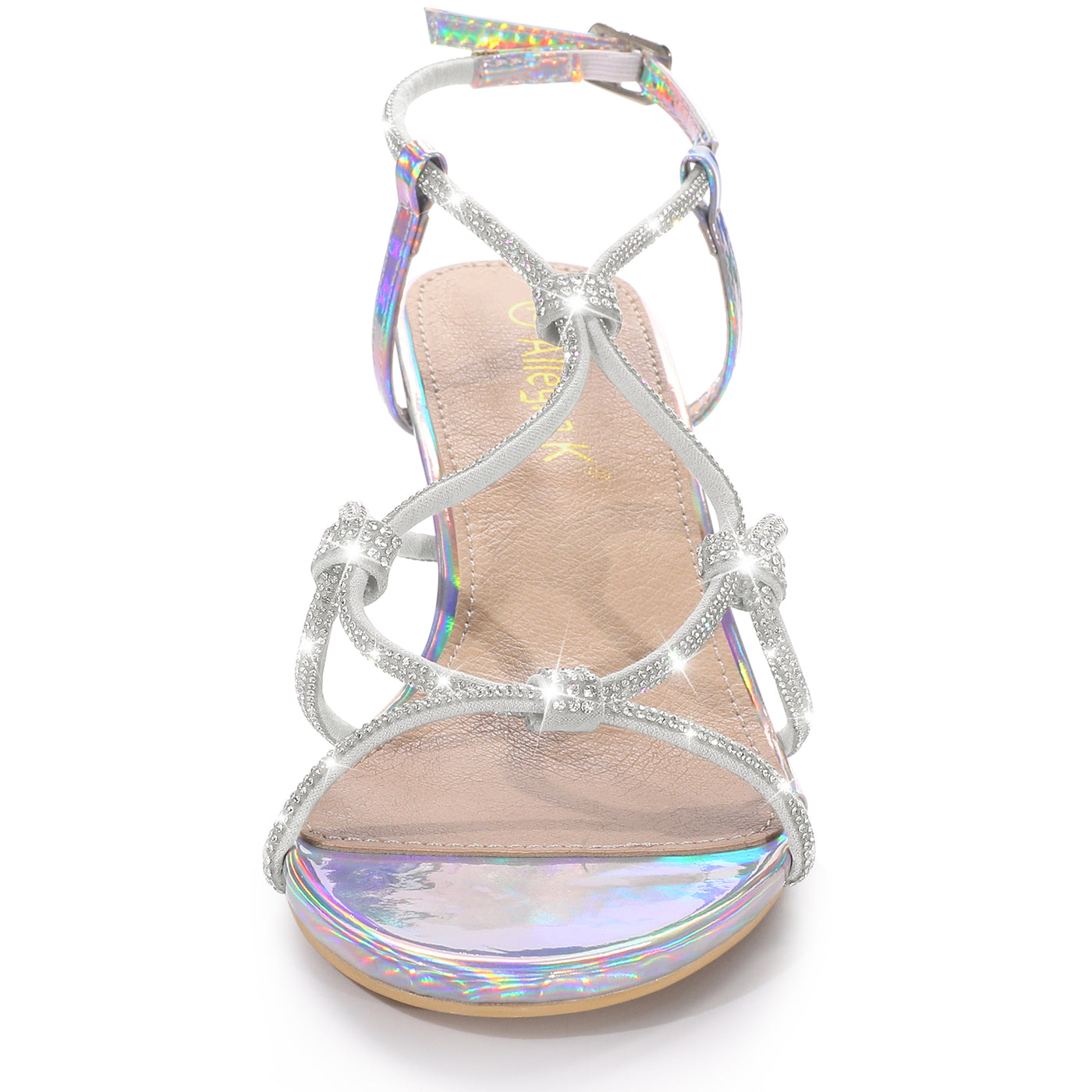 Allegra K Women's Rhinestone Strappy Slingback Kitten Heel Sandals