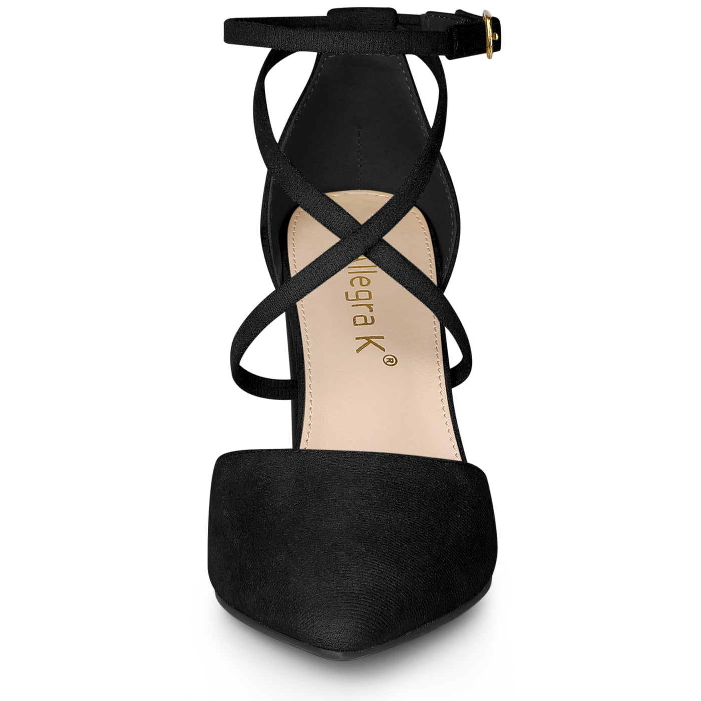 Allegra K Women's Crisscross Strap Wedding Shoes Pointed Toe Chunky Heels Pumps