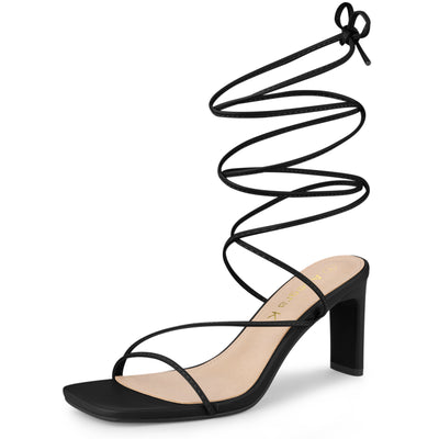 Women's Lace Up Strappy Block High Heel Sandals