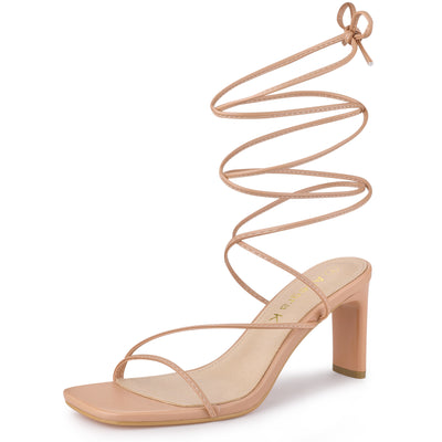 Women's Lace Up Strappy Block High Heel Sandals