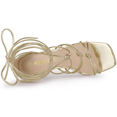 Women's Lace Up Strappy Chunky High Heels Sandals