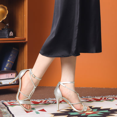 Women's Rhinestone Knot Strap Stiletto Heels Sandals