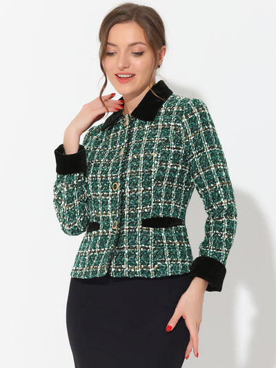 Winter Elegant Vintage Plaid Tweed Office Short Jacket Blazer