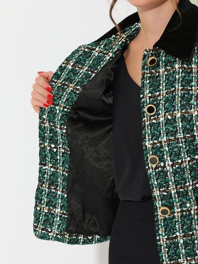 Winter Elegant Vintage Plaid Tweed Office Short Jacket Blazer