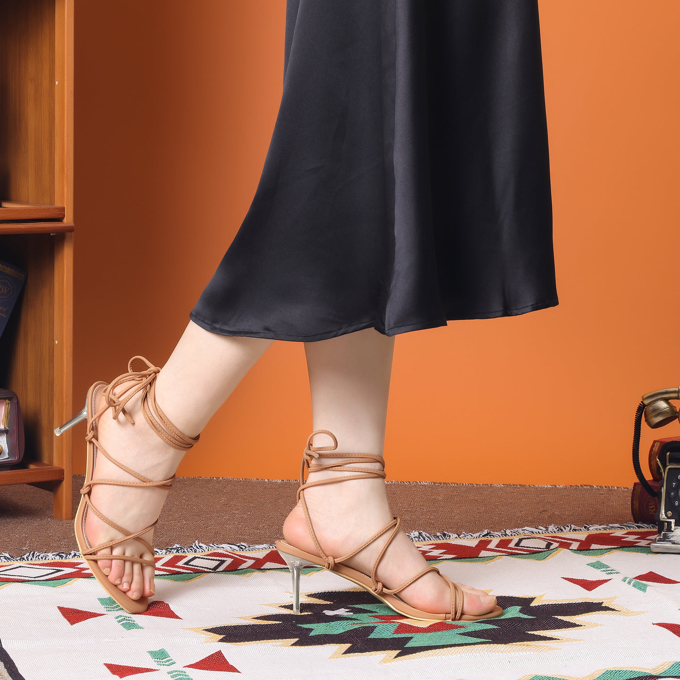 Allegra K Women's Lace Up Open Toe Strappy Stiletto Heels Sandals