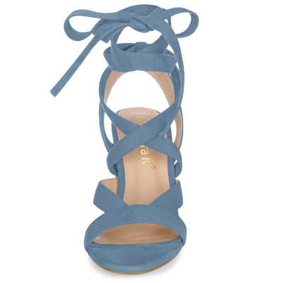 Faux Suede Chunky Heel Ankle Crisscross Lace Up Sandals