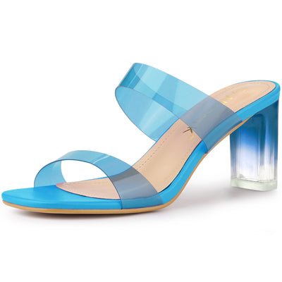 Summer Colorful Straps Open Toe Clear Chunky Heel Sandals