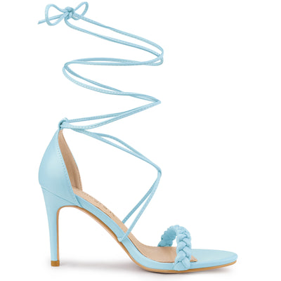 Woven Strap Lace Up Strappy Stiletto Heel Sandals