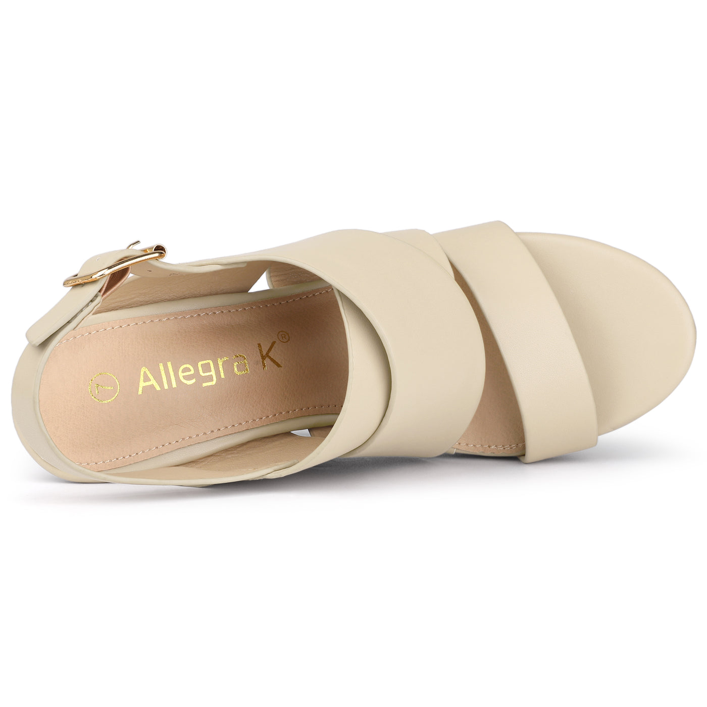 Allegra K Solid Straps Wood Platform Wedge Slingback Sandals