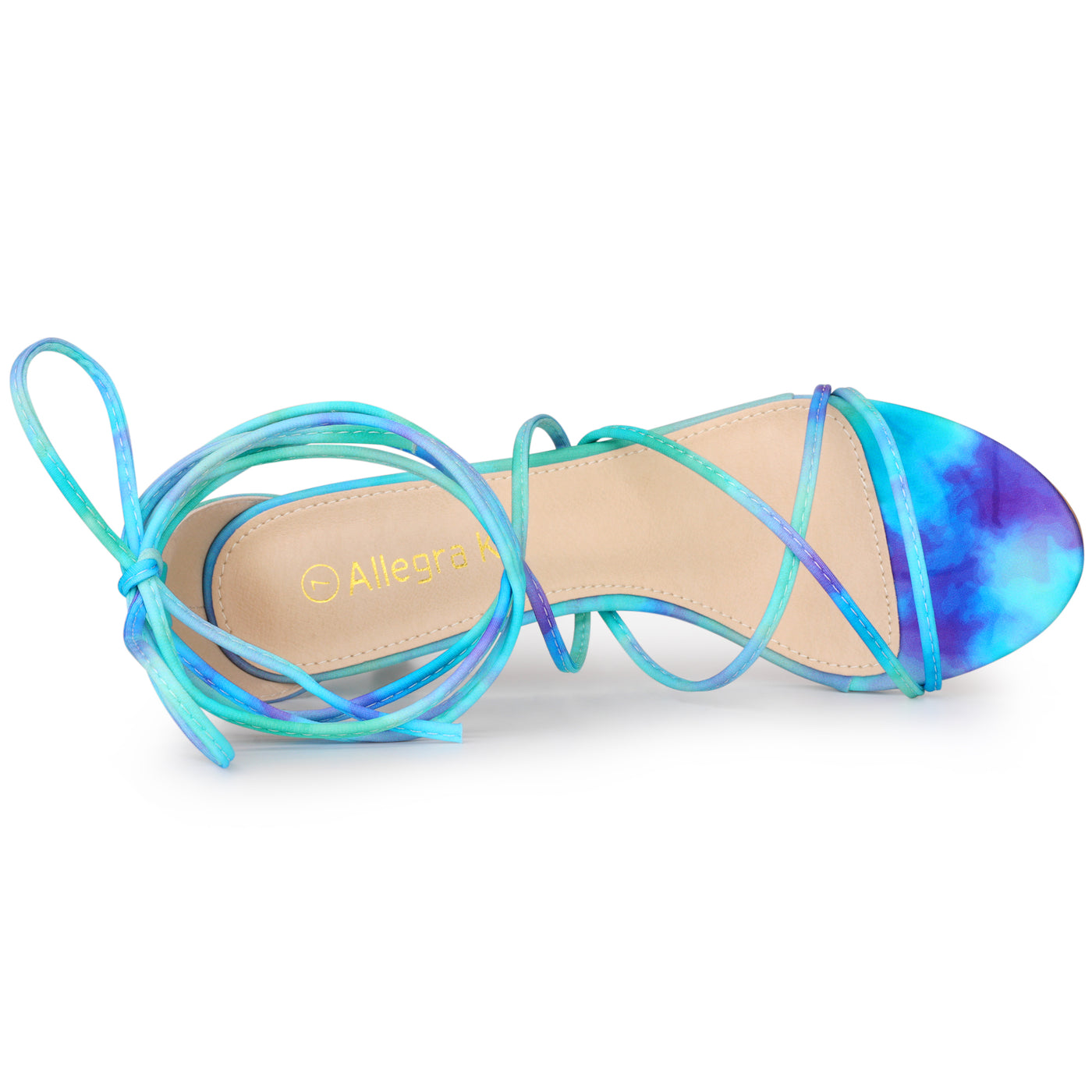 Allegra K Open Toe Strappy Tie Dye Lace Up Kitten Heel Sandals