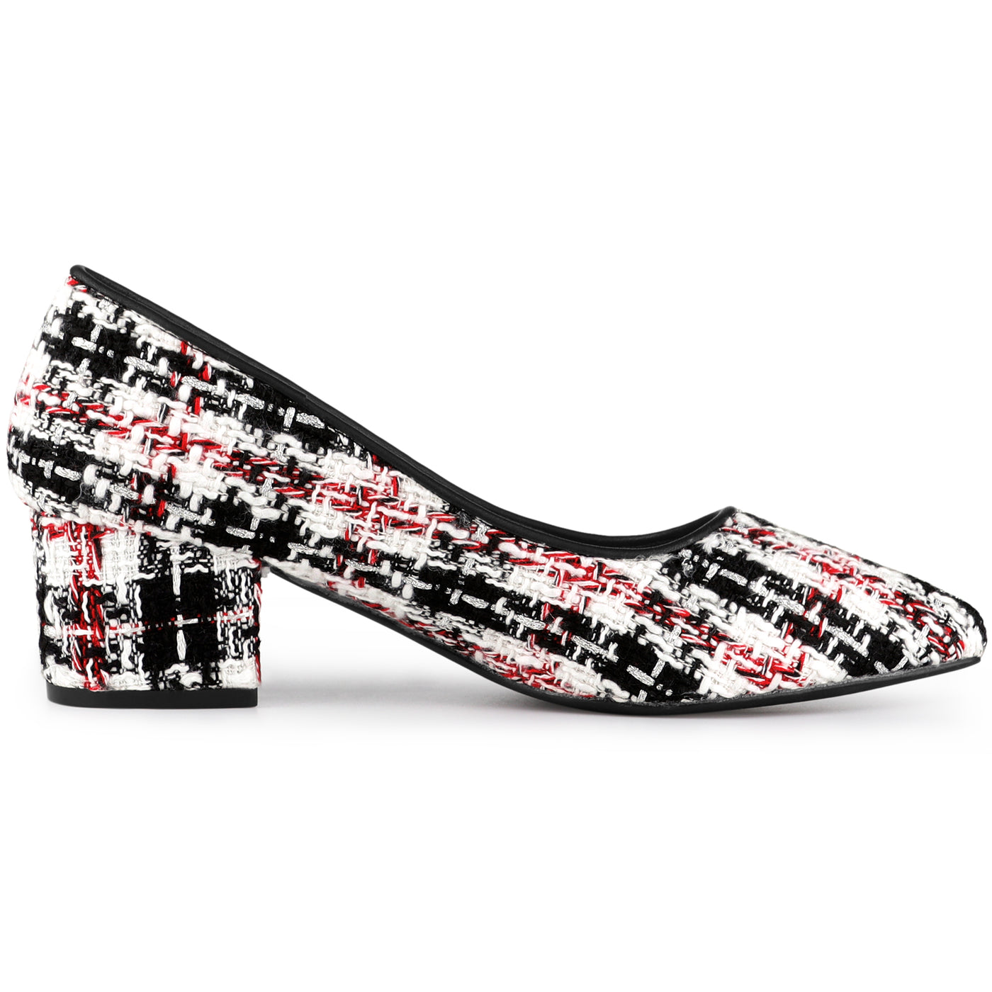 Allegra K Women's Pointy Toe Tweed Plaid Knitted Printed Chunky Heels Pumps