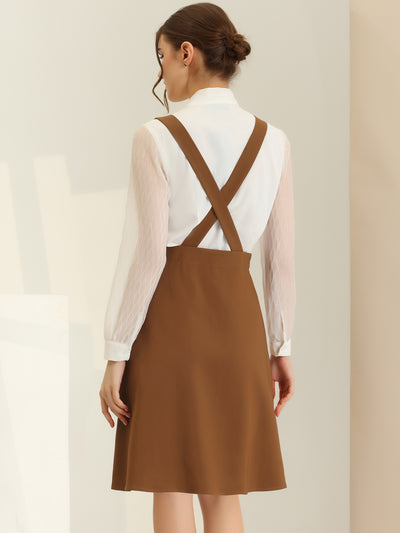 Overall Pinafore Dress Midi Suspenders Skirt