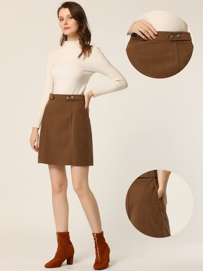 Corduroy Skirt for Women's Mid Waist Mini A-line Slim fit Above Knee Length Skirt