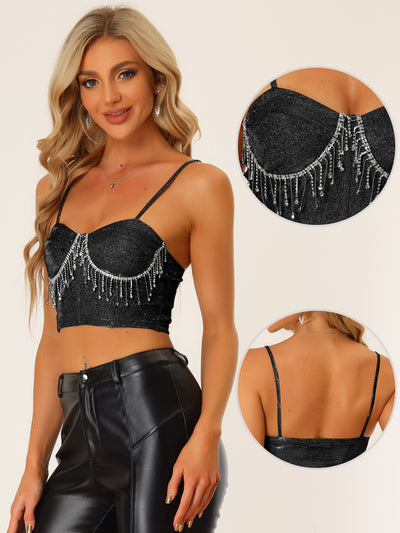 Glitter Strappy Crop Tank Tops Sparkle Deep V Sleeveless Tube Top