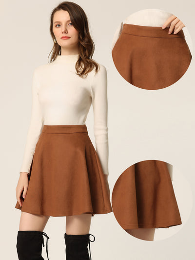 Faux Suede Basic Short Flared Casual Mini Skater Skirt